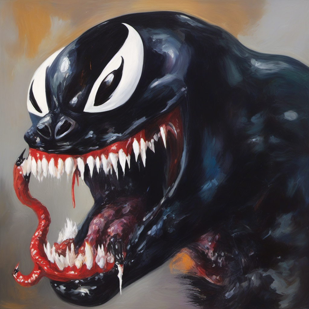 painting of Venom Symbiote with sharp teeth, George Condo Style, horror(theme),   <lora:MBTDF xl-000002:0.9>