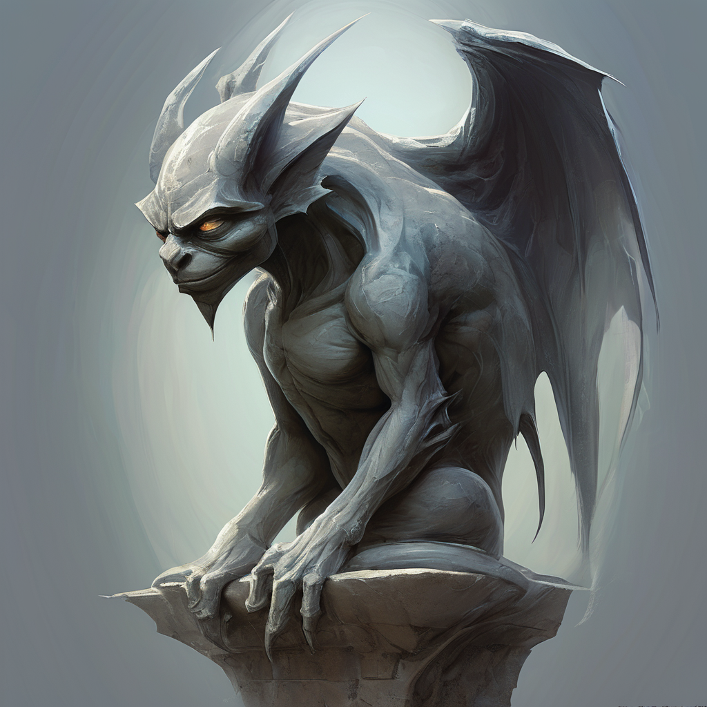 <lora:artfullygargoyle_sdxl_v1:1>,Logo,Gargoyles are magical creatures that were originally created by a very powerful cleric from stone statues. The first gargoyles were terrible winged stone monsters,designed to protect holy places from evil spirits. Still,during a huge magical battle,their inner being was altered and they became fully conscious creatures that have a very high affinity for magic. After centuries of magical modifications and enhancements,gargoyles are nowadays a very much changed race that is not warlike at all but rely entirely upon magic,