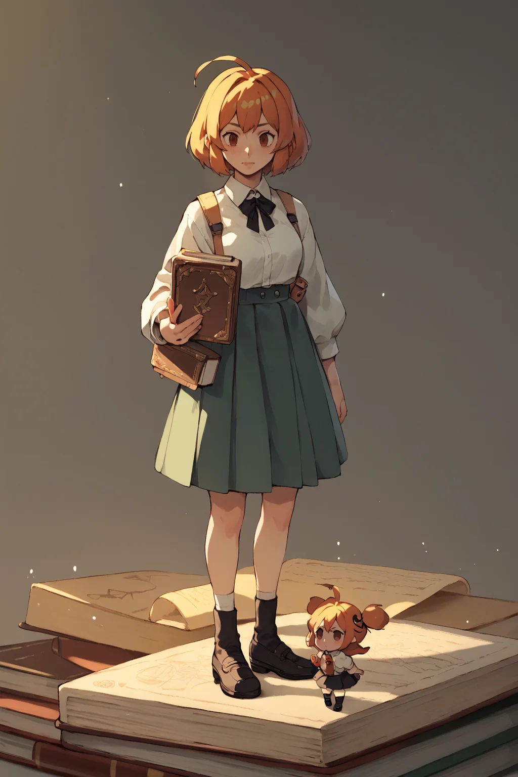<lora:mini-people:1> minipoeple, minigirl, woman standing next to regular sized book, regular sized objects,  <lora:RD-MAnon-XLV1.1:1>, , source_anime, score_9_up, score_7_up, score_8_up
