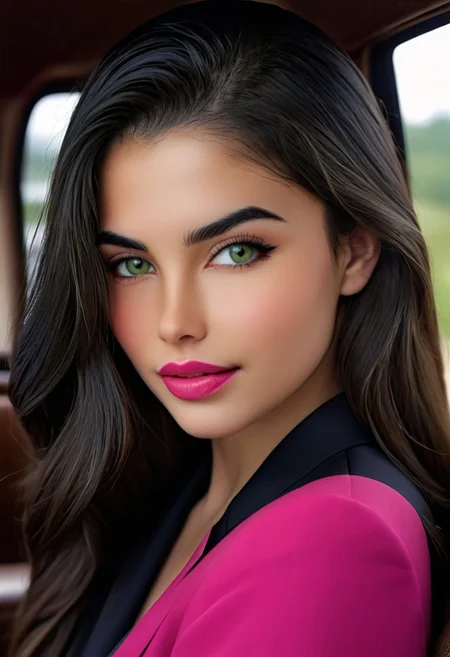 photorealistic, epic realism, (masterpiece), (Realistic photo), (High quality), (RAW photo 8k), (upper body), (Photography by Steve McCurry), incredibly absurdres, young, supermodel, 1girl, solo, ((upper body, portrait, looking at the viewer)), (outline defined full lips:1.4), (green/hazel eyes), perfect symmetrical eyes, long eyelashes, wearing a black modern designer (suit:1.4), (highly detailed, intricate), ((black hair:1.4), modern hairstyle, hair intakes, detailed long hair, (healthy hair, silky hair, voluminous hair)), ((natural, eyeliner, pink lipstick, seductive smiling expression, closed mouth, closed lips, highly detailed face)), (exceptional Detail Clarity, dynamic angle, DSLR, hyper-detailed), (fine details, sharp focus, depth of field).