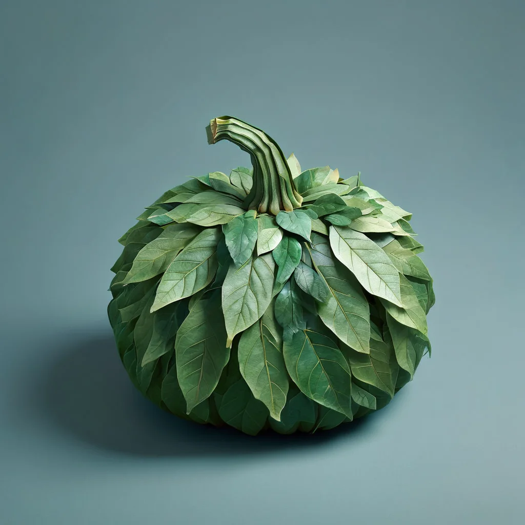 indoor, a pumpkin made out of leaves, <lora:LeafStyle:1>