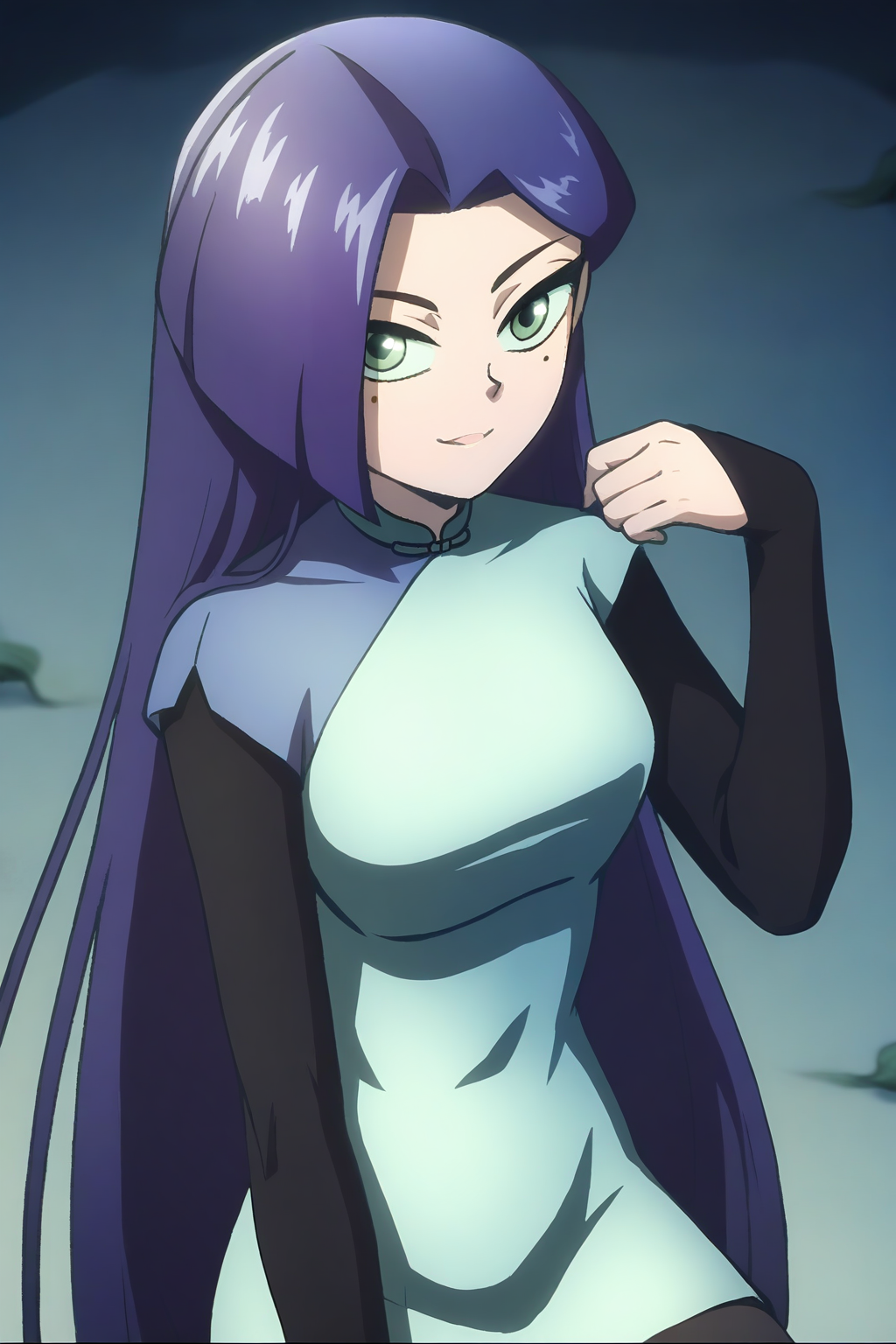 <lora:meihuashisan:1>,meihuashisan,1girl,solo,long hair,blue hair,mole,mole under eye,green eyes,
very long hair,purple hair,long sleeves,layered sleeves,short over long sleeves,long sleeves,dress,blue dress,chinese clothes,medium breasts,
smile,looking at viewer,, masterpiece,best quality,amazing quality,absurdres, anime screenshot, lazypos ,
