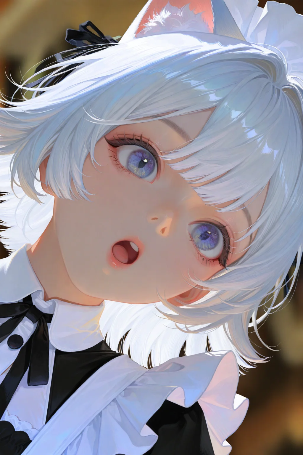 very awa(taro-k:0.5), (opossumachine:0.3), (maccha \mochancc\:0.25), 1girl, cat ears, :o, maid,  close-up, hdr, no lineart, realistic, blurry,  masterpiece, [best quality:0.25], newest, absurdres, very aesthetic, best quality, year 2024, newest, <lora:748cmSDXL:0.3> 748cmstyle,  <lora:ponyv6_noobE11_2_adamW:0.35> <lora:illustriousXL_stabilizer_v1.23:0.4> <lora:G0zeNA_style:0.75> G0zeNA_illu, abstract, surreal,