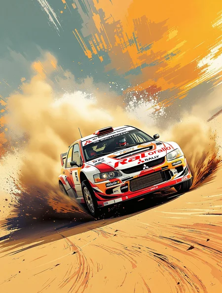 BEST QUALITY, poster art, Mitsubishi Lancer world rally car, number, Mitsubishi Lancer drive on sand race track