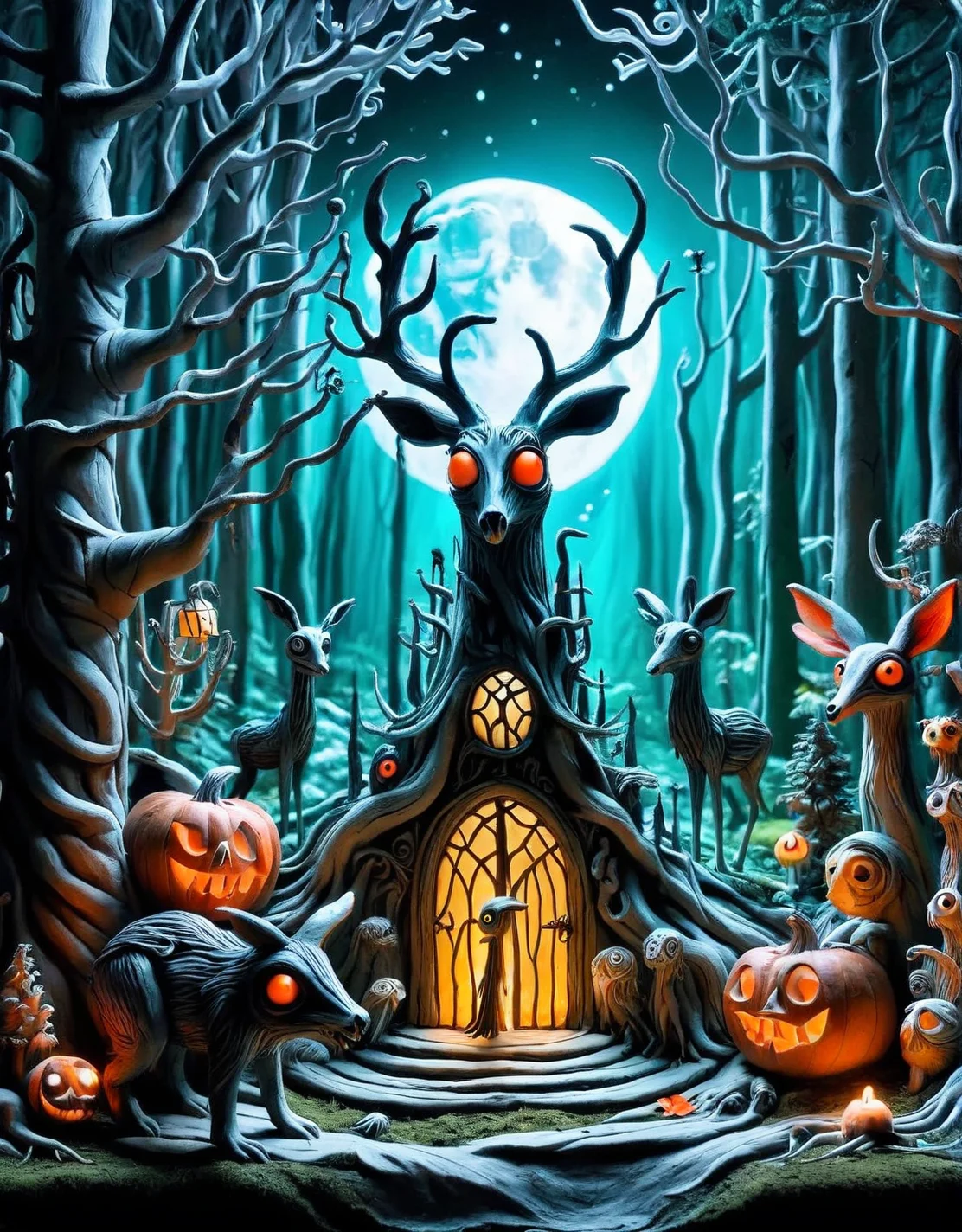 ais-drkclymtn lively forest filled with mystical creatures <lora:ais-drkclymtn-sdxl:1>