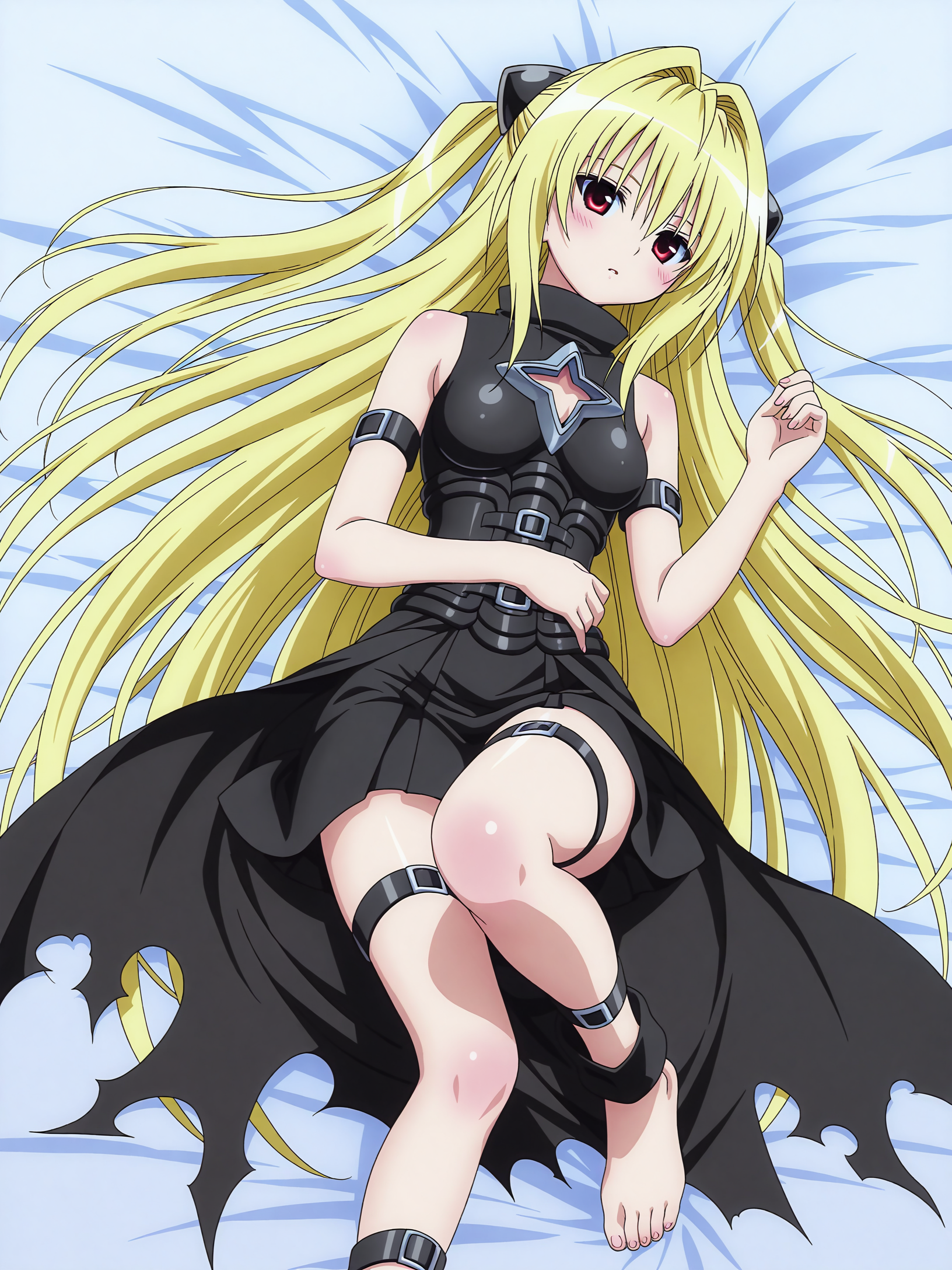 <lora:Konjiki no Yami_1:0.9>,yami,black dress,thigh strap,feet,