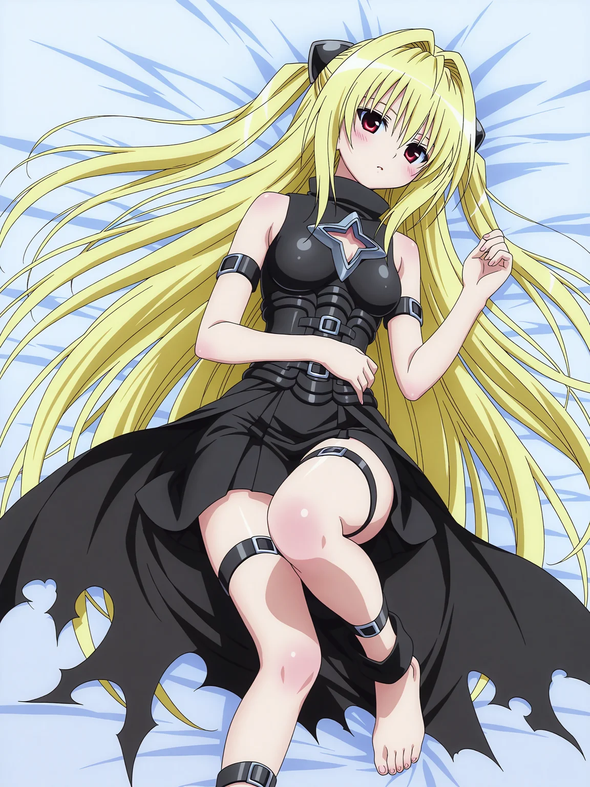 <lora:Konjiki no Yami_1:0.9>,yami,black dress,thigh strap,feet,