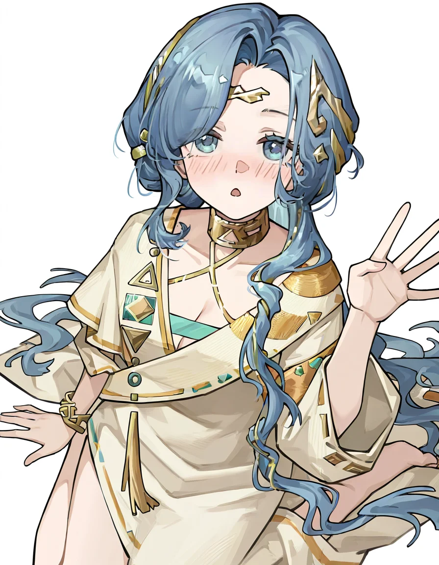 77\(reverse:1999\),1girl,solo,white background,simple background,blue eyes,<lora:77-000008:0.7>,sitting,wariza,looking up,open mouth,hand_gesture,blush,, masterpiece, best quality, very aesthetic, absurdres,newest, incredibly absurdres,