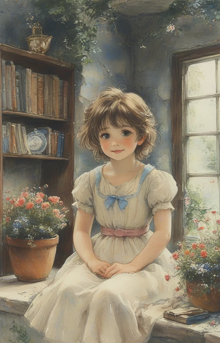 masterpiece,best quality,<lora:tbh131-sdxl:0.8>,idolmaster cinderella girls,painting,style of E. H. Shepard,
