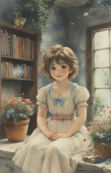 masterpiece,best quality,<lora:tbh131-sdxl:0.8>,idolmaster cinderella girls,painting,style of E. H. Shepard,