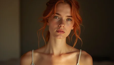 32K UHD raw photography of a beautiful young woman with reddish pale skin