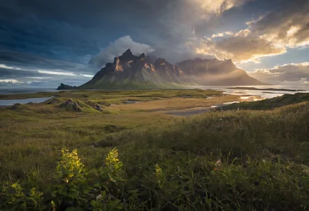 sunny with towering clouds, Vestrahorn