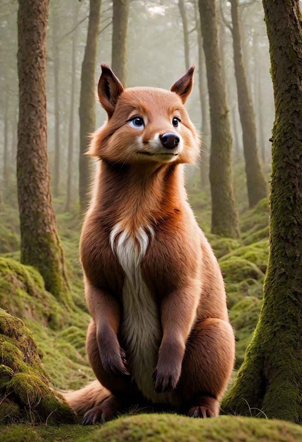 RAW photo, perfect photo, best lighting, masterpiece,best quality,wolf,red deer, roe deer, wild boar, chamois, ibex, mouflon, brown hare, European rabbit, European beaver, European otter, European mink, European polecat, European badger, European hedgehog, European mole, red squirrel,
outside in European forest, cute,epic fantasy world,vivid colors,detailed,  , sunset fantasy , masterpiece , 2k