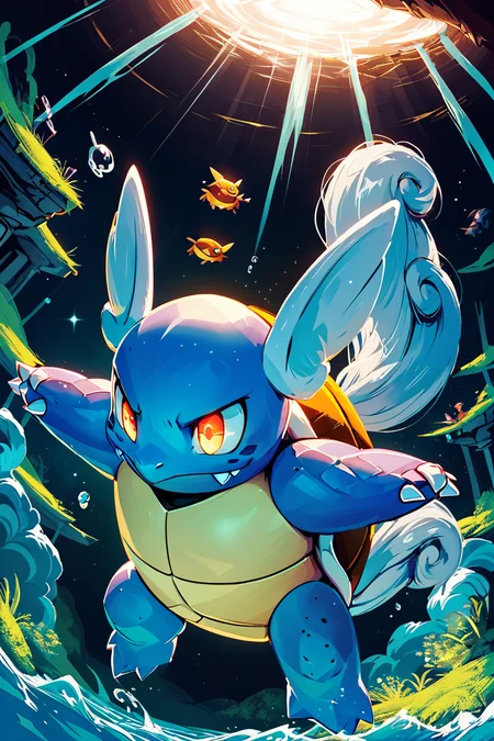 score_9, score_8_up, score_8, <lora:WartortlePokedexPDXL:1.0>, zzWartortle, no humans, mid-air pose, spinning inside a massive whirlpool, glowing eyes, water spiraling around, sunlight piercing through the waves, underwater ruins in the background, dramatic lighting, action-packed atmosphere embedding:zPDXL, <lora:SDXLFaeTastic2400:0.5>, <lora:Hyperdriver_PDXL_v5:0.8>,