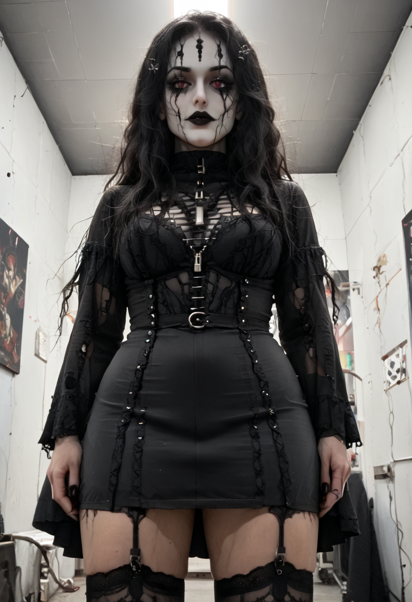 (score_9,score_8_up,score_7_up:1), 1girl, low angle view from behind, horror, darkness, internal glow, radiant skeleton, warm smile, <lora:gg3:1> Goth girl, <lora:goth_clothes:1> goth clothes, jewelry, black stockings, black shorts, soft body, skeletal hair, bombshell hairstyle, choker, eyeshadow)) (pale glowing skin), pawg, wide hips, milf, <lora:butt:1>, laying on side, fancy valley, (<lora:zavy-cntrst-sdxl:1> chiaroscuro, low-key, horror), <lora:cervina-guy-PONYv1:1>, <lora:add-detail-xl:1>, <lora:ALTXL_pony_0061_8:1.5>,