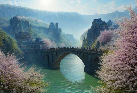 towers ringed in mist, sunrays, mixed media, surrealism, fantasy, great lighting, A surreal landscape highly detailed, extremely high-resolution details, appears trapped in an optical illusion of reflections and refractions, colorful, Spring, cherry blossoms in the wind, spring blooms, (Zhangjiajie mountains:1.2), (Vienna in contemporary Austria, baroque architecture, European architecture:1.15), (stone arch bridges:1.05), winding rivers extending to the horizon, professional photography, natural lighting, volumetric lighting maximalist. vivid, vibrant colors, intricately detailed, (psychedelic colors, psychedelic colors:1.15), complex, elegant, expansive, fantastical, film photography style, medium grain, cmnt
(8k uhd:1,4)
<lora:add-detail-xl:1>
<lora:Dynamic Poses:1>