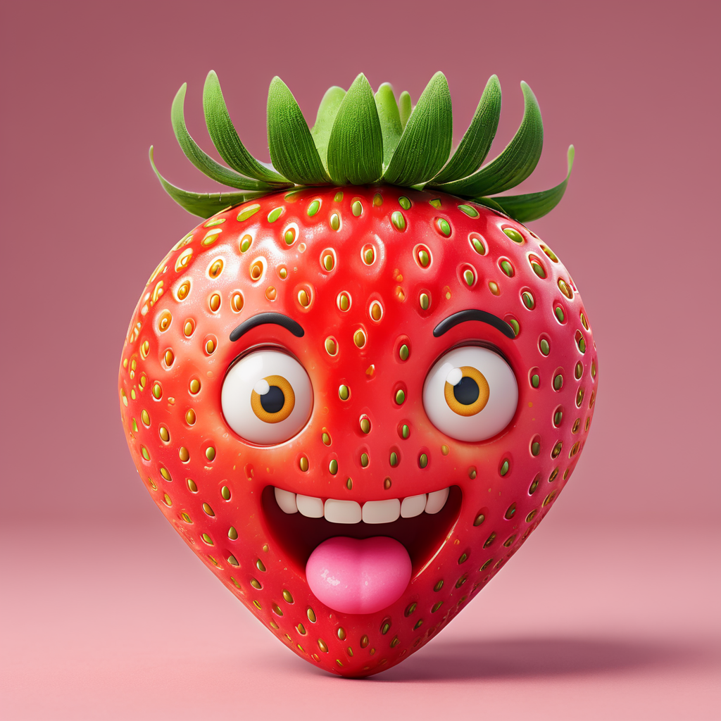 photo portrait of an <lora:Emojis:0.8>emoji strawberry, smile, surprised