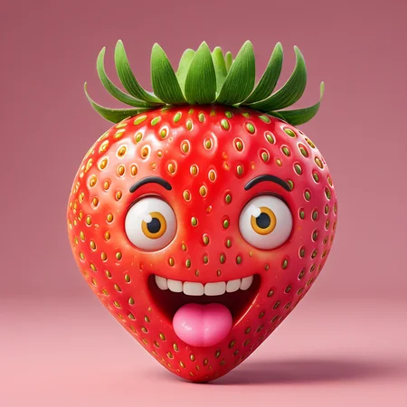 photo portrait of an <lora:Emojis:0.8>emoji strawberry, smile, surprised