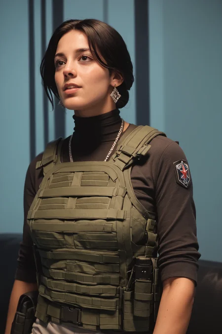 core_9, score_8_up, score_7_up, score_6_up, masterpiece, ultra quality, crystal clear, 8K UHD, high-resolution videogame graphics, female, wearing a bulletproof vest, Modern bob hairstyle, <lora:Sin_Nombre_P:1>, Sin_Nombre