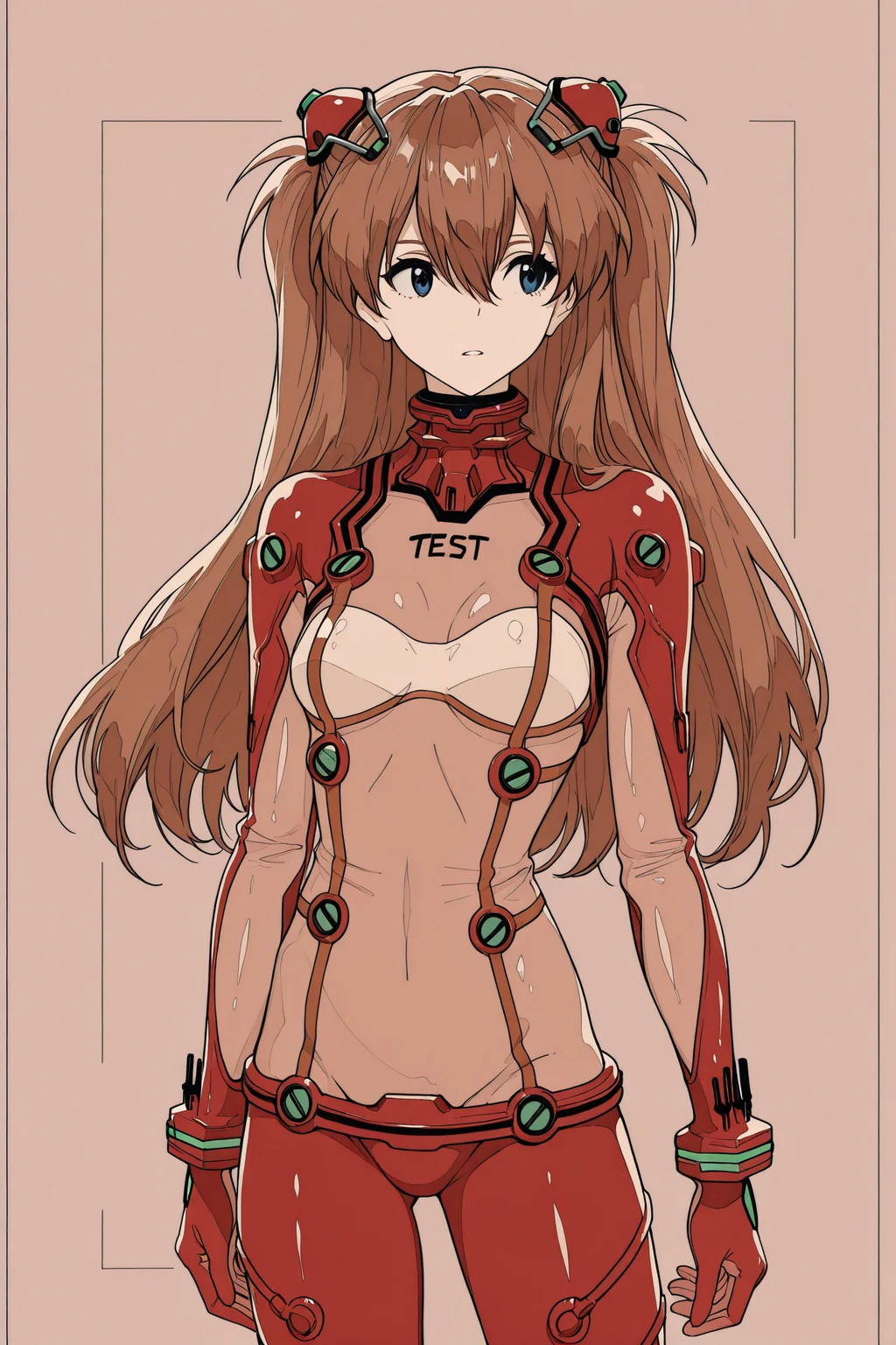 1girl,solo,long hair,souryuu asuka langley,plugsuit,bodysuit,hair between eyes,sepia,cowboy shot,bangs,test plugsuit,turtleneck,gloves,pilot suit,arm at side,two side up,standing,monochrome,looking to the side,small breasts,parted lips,bracer,belt,headgear,breasts,
<lora:jiaocha_illustriousXL:1.5>,