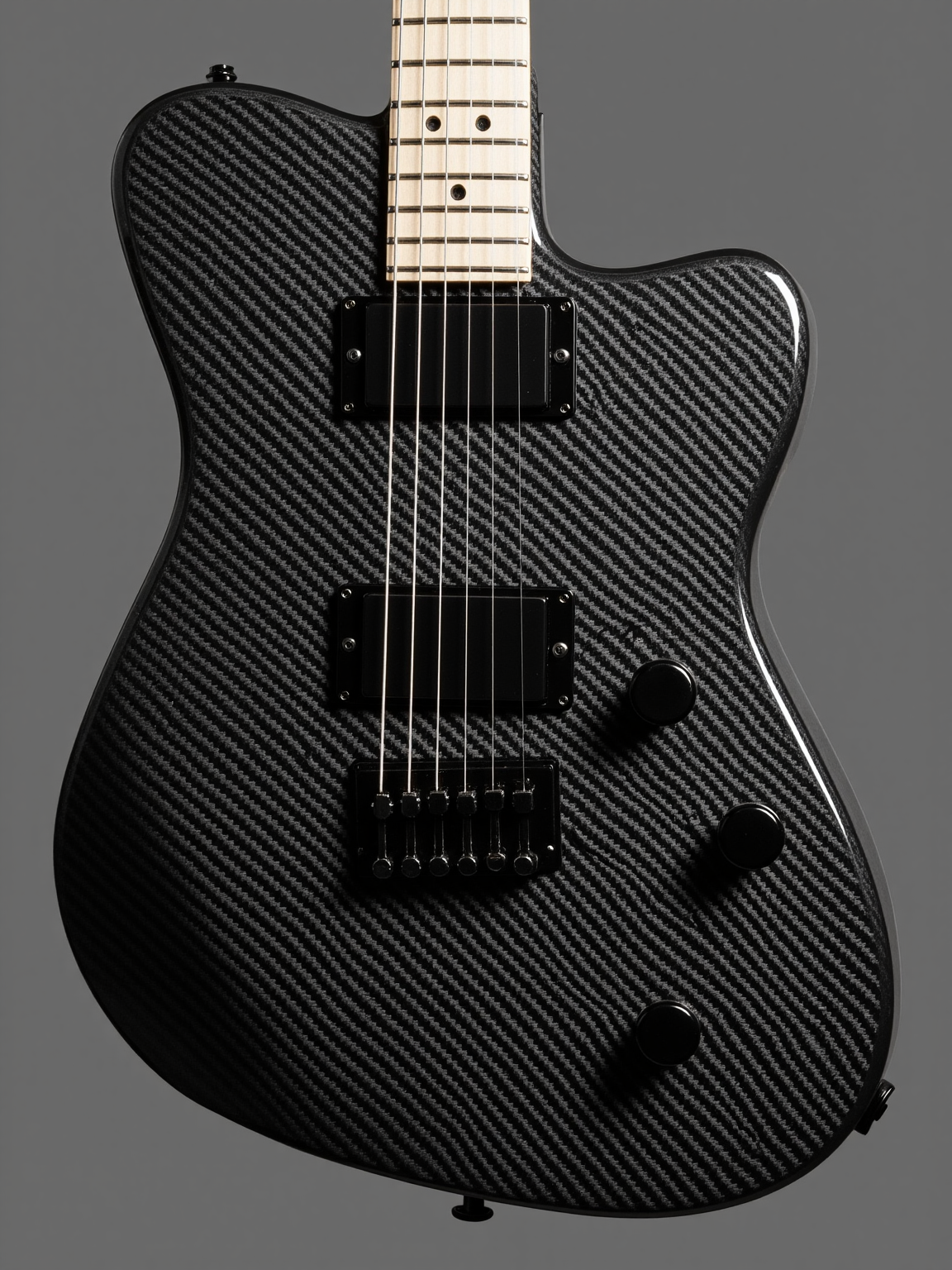 A concept electric guitar with carbon fiber body and neck, bold angular design with reflective weave catching the light.



carbonfibermk.1

