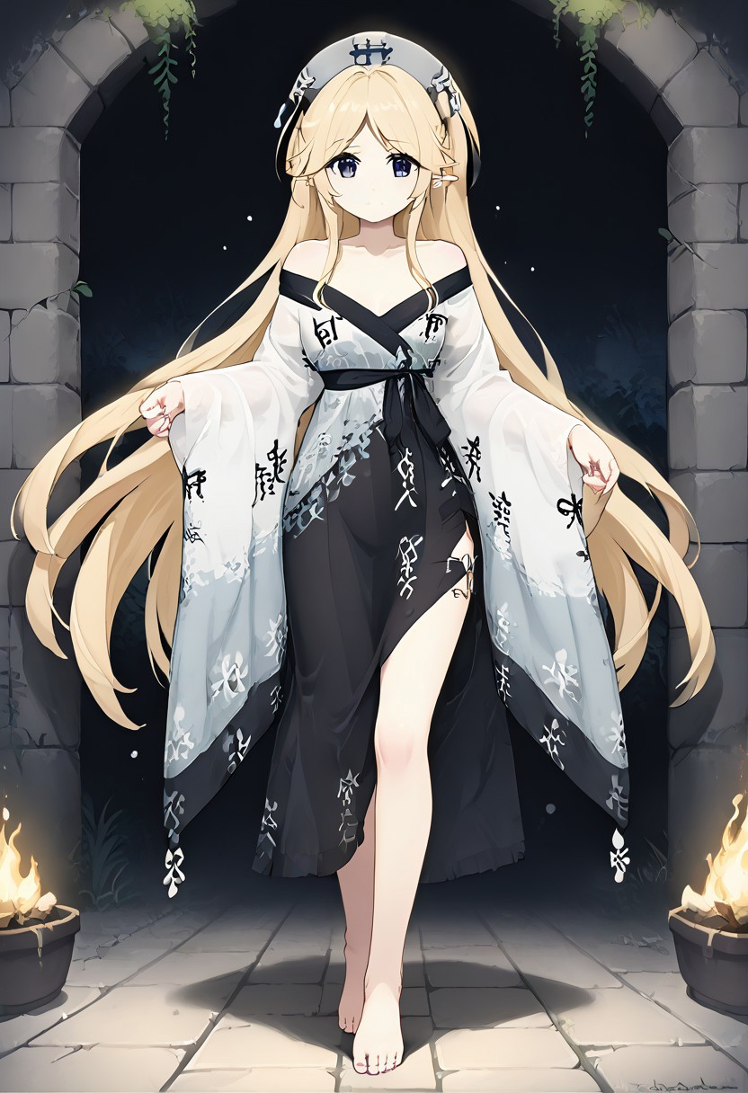 core_9, score_8_up, score_7_up,
BREAK source_anime, best quality, masterpiece, rating_safe, uncensored, High quality, 8k, Ultra detailed, insanely detailed, beautiful, prefect lighting, 1girl, 
BREAK yukaridef, very long hair, blonde,
hanfu01,off shoulder,
BREAK (Cave, firewood, fire, water droplets, stone bed, rough floor,Cobblestone wall),