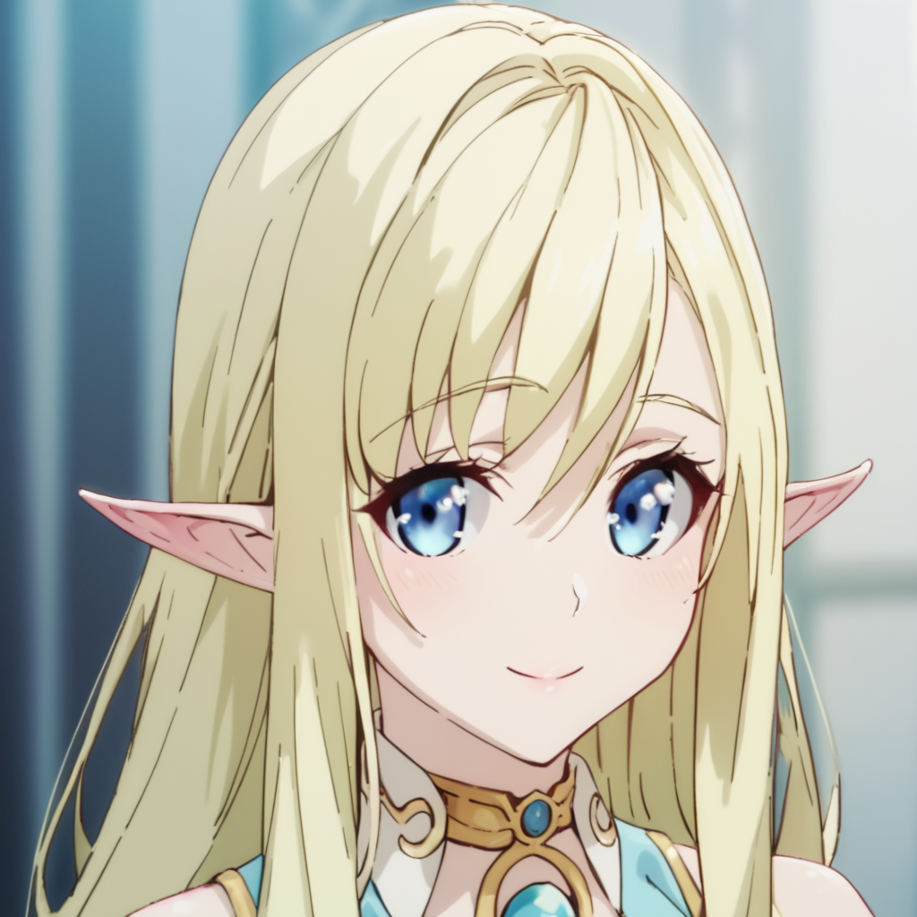 score_9, score_8_up, score_7_up, score_6_up, score_5_up, score_4_up, source_anime, , Rutina, long hair, blue eyes, blonde hair, pointy ears, elf, , soft smile, portrait
