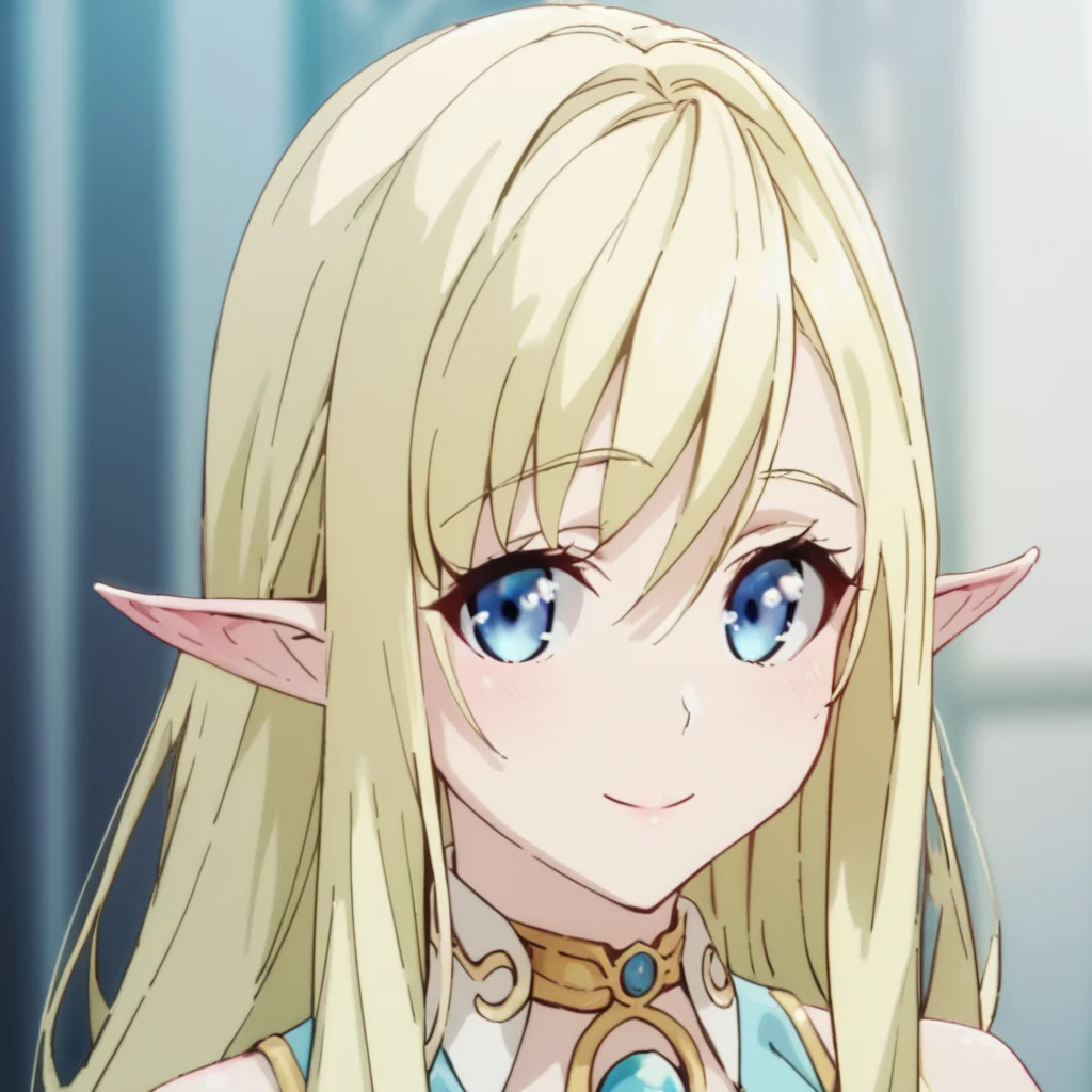 score_9, score_8_up, score_7_up, score_6_up, score_5_up, score_4_up, source_anime, , Rutina, long hair, blue eyes, blonde hair, pointy ears, elf, , soft smile, portrait