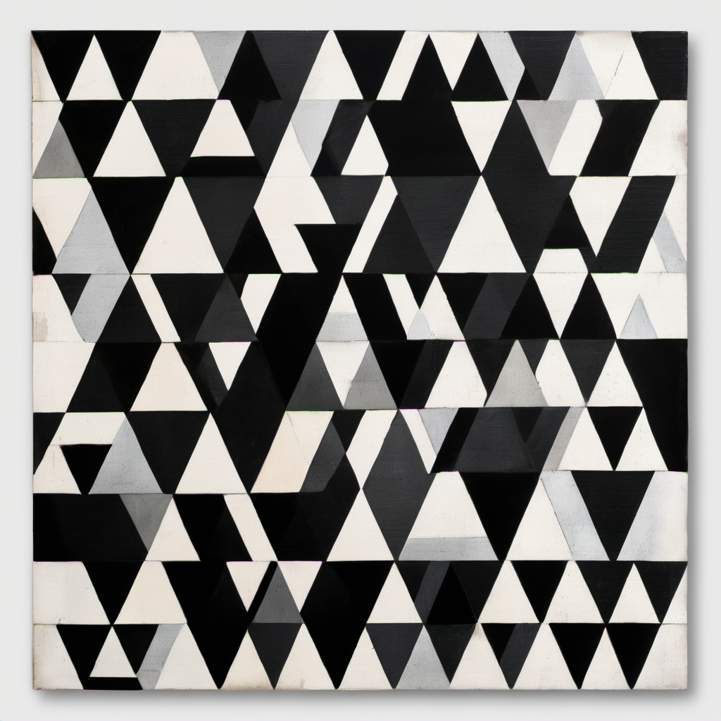 (triangle:2) made of stripes Le Parc  with a black and white design abstraccion geometrica  <lora:LeParc_AI_LoRA_XL_v2.1:1>