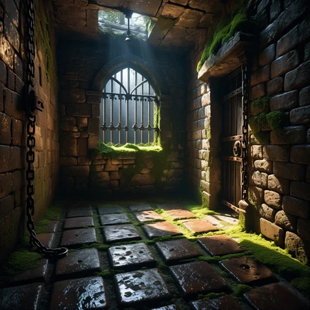 A dark and grim medieval castle dungeon, designed for imprisoning captives. The walls are made of aged, damp stone bricks, cracked and worn with time, with patches of moss and moisture seeping through. The small, claustrophobic space is lit by a single flickering torch mounted on the wall, casting long, eerie shadows across the room. Rusted iron bars form a heavy prison door with a corroded lock and hinges, partially ajar or firmly shut. The floor is rough, uneven stone, covered in dirt and faint stains, hinting at years of suffering. Chains hang loosely from rusted hooks embedded in the walls, their metal corroded and worn. In one corner, a small, grated window lets in a thin sliver of cold, pale light, emphasizing the dungeon's oppressive and hopeless atmosphere. The air feels damp, stale, and heavy with silence, evoking a chilling sense of isolation and despair.
<lora:SDXLFaeTastic2400:0.4> <lora:extremely_detailed:0.4> extremely detailed, Masterpiece,best quality,hi res,8k,hi res,8k,award winning,(sharp focus, intricate, highly detailed),