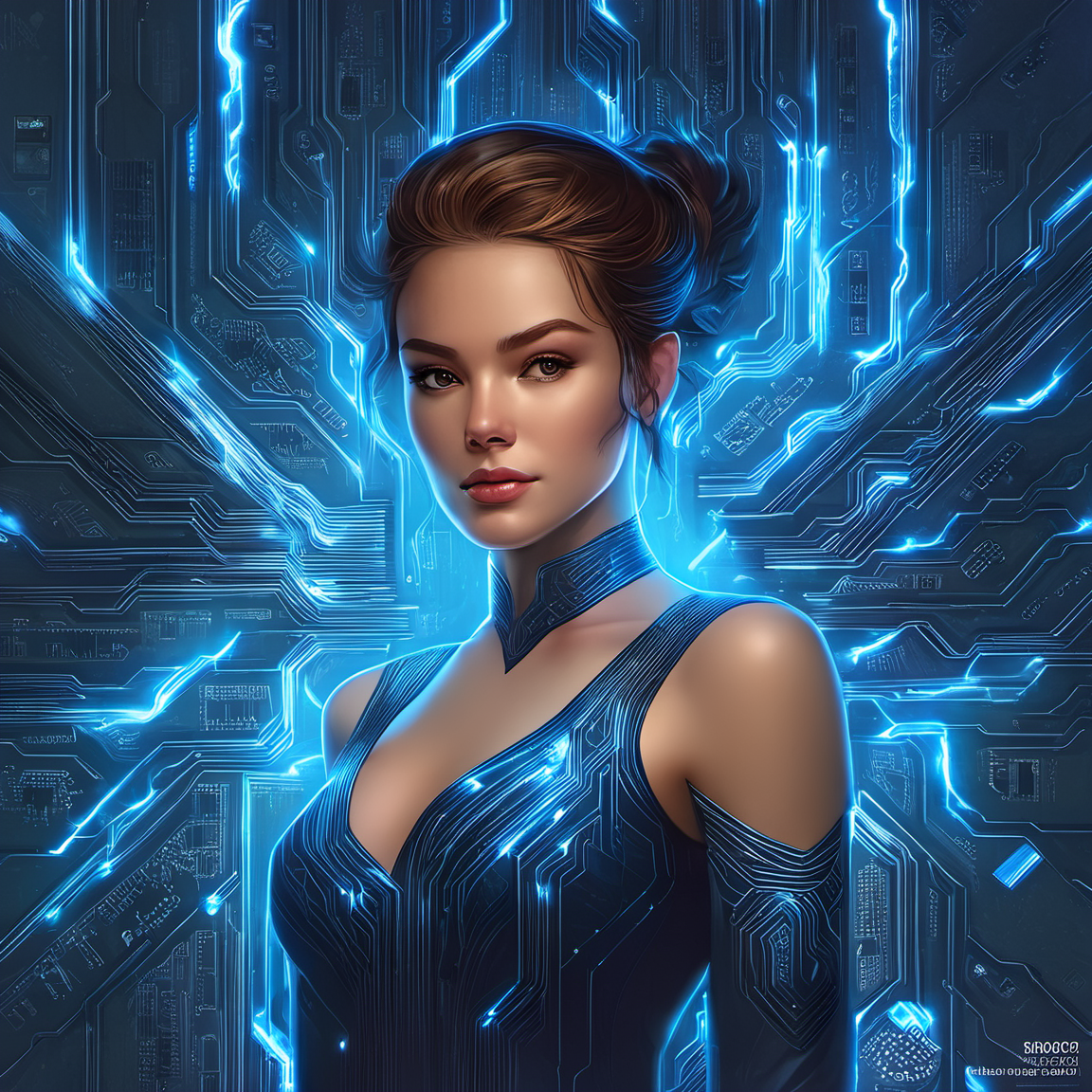 iccircuitart,electric blue theme,<lora:iccircuitart:1>, intricate, elegant, highly detailed, digital painting, artstation, concept art, smooth, sharp focus, illustration, art by wlop, charlie bowater and alexandra fomina