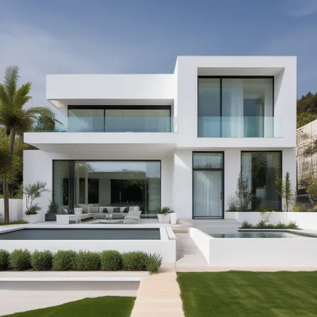 a photo of GDMEXTXL modern house exterior, <lora:gdmextxl-256-40-0032-000004:0.50> , photograph, photography, perfect, master quality, professional photoshoot, award winning photographer, calming symmetry, symmetrical