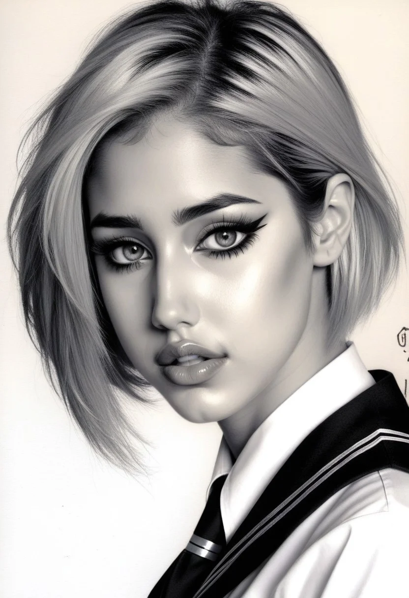 sketch from beautiful busty 24yo S4BR1N4 wearing uniform