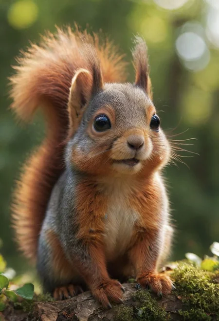 amazing quality, masterpiece, best quality, hyper detailed, ultra detailed, UHD, perfect anatomy, portrait, dof, hyper-realism, majestic, awesome, inspiring, Expressiveh, realistic, beautiful eyes, , high quality, 4K, absurd resolution, incredibly detailed, masterpiece, sharp, squirrel on tree, garden, beautiful expressive cute face, tree, eating hazelnut, extremely detailed, beautiful desert cute squirrel, happy, no humans, extremely detailed scales, beautiful eyes, sunlight, realistic, high quality, detailed, beautiful garden, shadows, glowing, bright colors, high contrast, rainbow lighting, cinematic composition, soft shadows, national geographic style