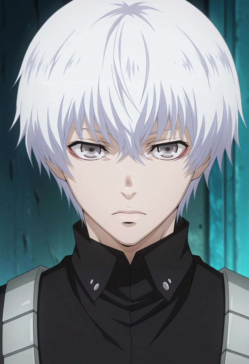 masterpiece, best quality, , anime screencap, anime coloring, official style, , 1boy, solo, male focus, <lora:ken_kaneki_ilxl:0.92>, ken_kaneki, white hair, grey eyes, short hair, bangs, hair between eyes, tokyo ghoul:re, , , , ,