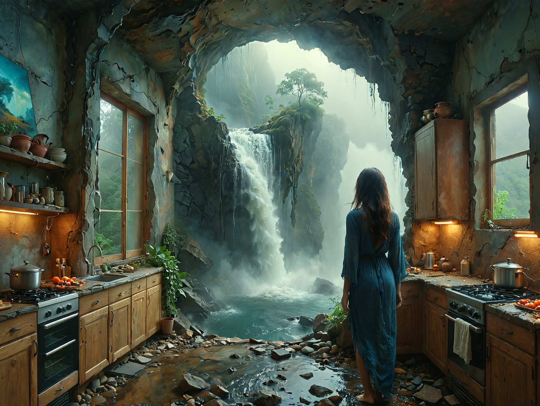 Professional photography. 

A waterfall tumbling from a cliff into a room in a modern house. Kitchen. Windows.

<lora:OMG-Is-DucHaiten_v1.0:1.0>
<lora:sdxl_lora_beksinski-000018:0.1> digital artwork by Beksinski 
<lora:The_Dark_Side_of_the_Earth:0.2>
<lora:DonMP4ste11F41ryT4l3XL-000008:0.4> DonMP4ste11F41ryT4l3XL 