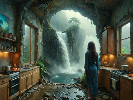 Professional photography.
A waterfall tumbling from a cliff into a room in a modern house. Kitchen. Windows.
<lora:OMG-Is-DucHaiten_v1.0:1.0>
<lora:sdxl_lora_beksinski-000018:0.1> digital artwork by Beksinski
<lora:The_Dark_Side_of_the_Earth:0.2>
<lora:DonMP4ste11F41ryT4l3XL-000008:0.4> DonMP4ste11F41ryT4l3XL