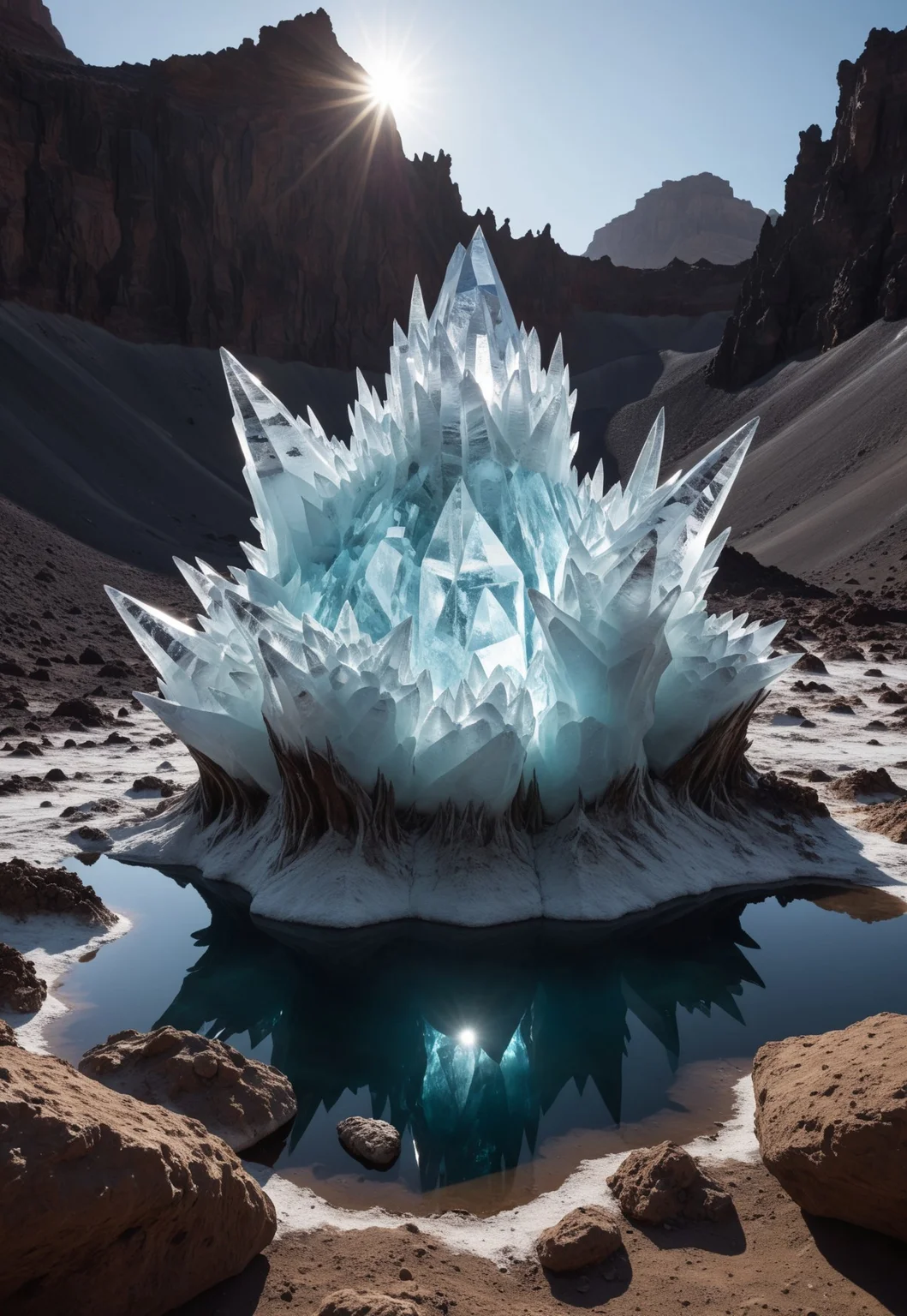 sc3n1ch0r1s0ns, environment, giant gloving crystal formation in the center of the crater, spikey crystals, fantastic fantasy, rocks, flat white desert, wet reflections, roots, , stones, magic light in the darkness, cliffs at distance
(8k uhd:1,4)
<lora:add-detail-xl:1>
<lora:Dynamic Poses:1>