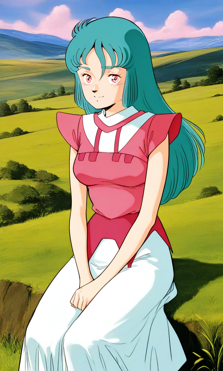 general,highres, ultra-detailed,very aesthetic,best quality ,best hands, BREAK <lora:Ciela_Lapana_dress_IS:1>
Ciela_Lapana(dress), 1girl, solo, long hair, pink eyes, aqua hair, bangs, green hair, medium breasts, 
pink dress, white skirt, long skirt,
smile, looking at viewer, v arms,
grass, sky, fantasy,