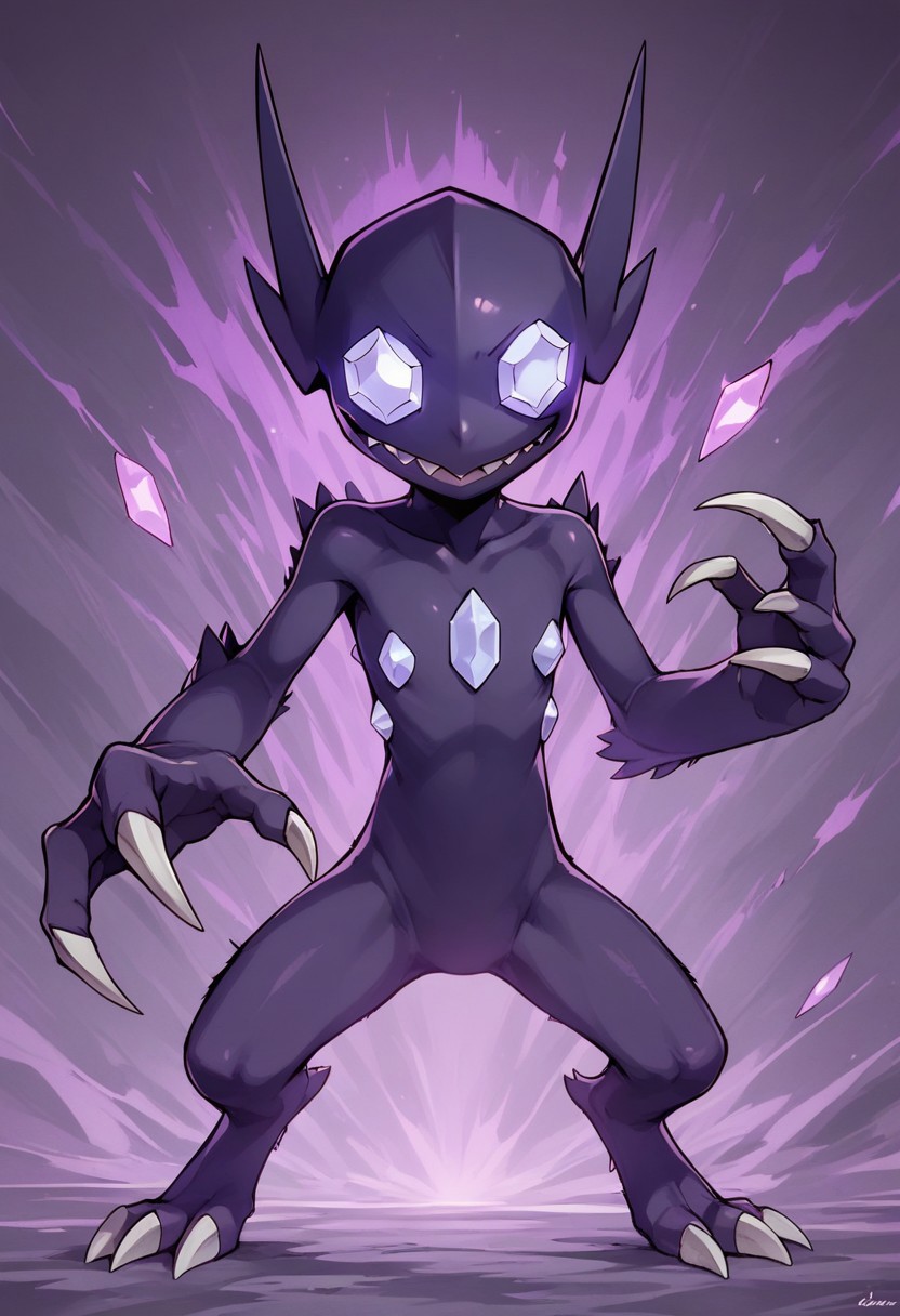 score_9, score_8_up, score_7_up, score_6_up,
BREAK, 
slimes_sableye, solo, purple glow, huge claws, glowing eyes, dark aura, nighttime background, 
abstract background, 
 Expressiveh, zPDXL