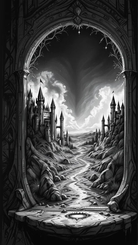 high_quality, highres, detailed, masterpiece, best quality, absurdres,Jedsk5tch, sketch, black and white, Photograph, alluring, landscape of a (Shadowfen Castle of the Dark Marshes:1.1) , impasto, intricate inlay work, Urban, nostalgic scenes, ultra detailed, RAW photo, greyscale, monochromatic, <lora:SketchStyle-000015:1>, magical composition, dynamic cinematic color, enchanted, ambient background, sunny, creative