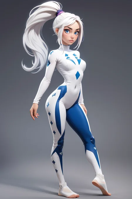(1girl), solo, high quality, detailed face, (simple background), ((transparent background)), lewd, ultra high res, detailed body, looking at viewer, makeup:1.3, beautiful, (sexy), solo, transparent, (see_through), 4k, 8k, (masterpiece), (best quality), realistic, full body, <lora:wakfu-sram:1> white hair, blue eyes, bodysuit, ponytail, fitness, workout, yoga, bare feet,
