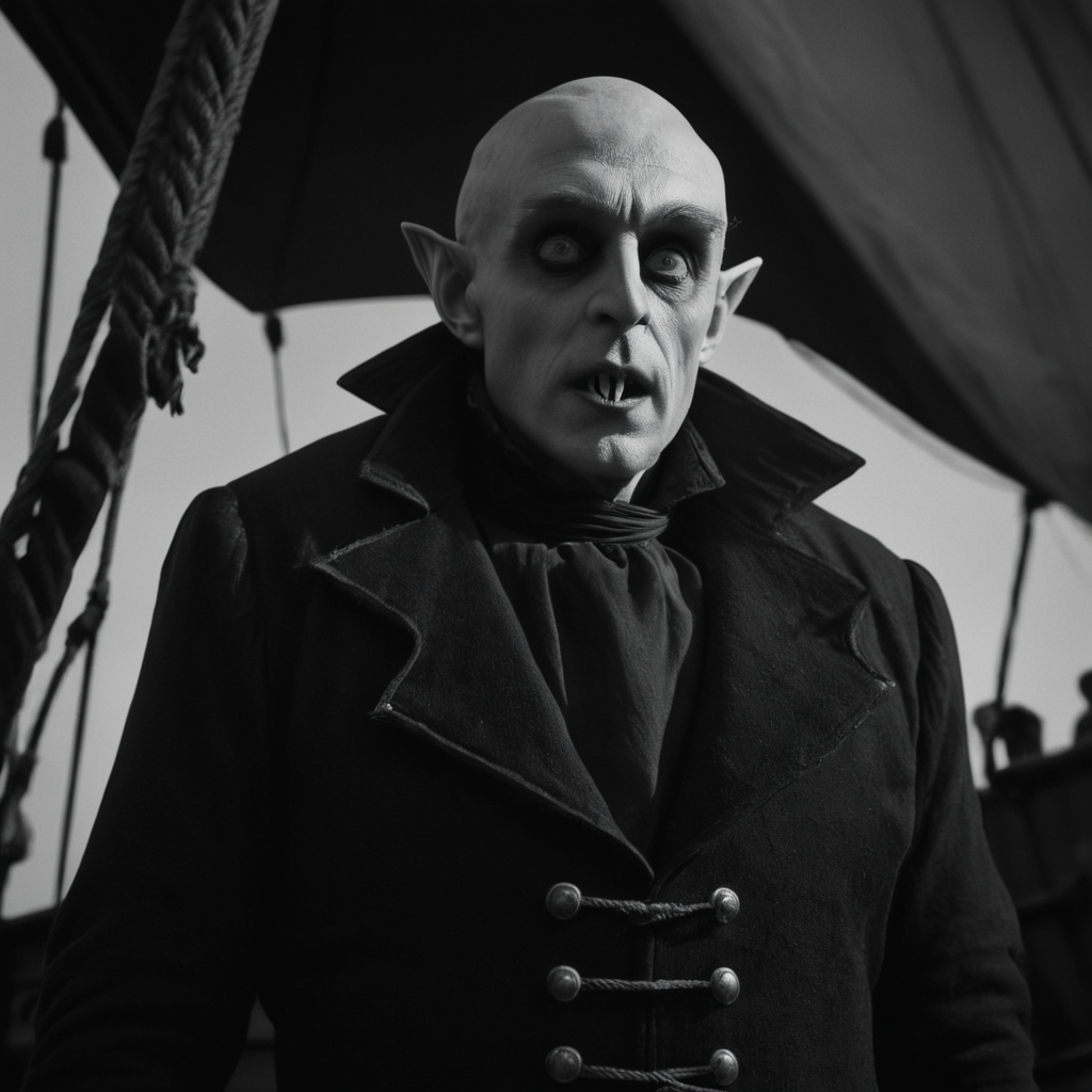 cinematic film still of  <lora:Nosferatu:0.8>
Nosferatu a man in a pirate costume standing on a boat,solo,1boy,standing,monochrome,greyscale,male focus,claws , Count Orlok, bald head, white skin, pale skin, vampire, realistic, realism, photorealism, hyperrealism, hyperrealistic, realistic, sharp, detailed, cinematography style, film light style, movie still,  professional photography, artistic, perfection, contrast, cinematic, filmic, high quality photo,  8k quality, colorful, photography style, horror style, shallow depth of field, vignette, highly detailed, high budget, bokeh, cinemascope, moody, epic, gorgeous, film grain, grainy