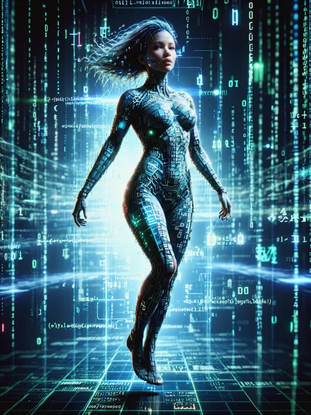 woman floating weightless in cyberspace, mad-dtstrm <lora:Neon_Cyberpunk_Datastream_SDXL:1.2>, (masterpiece:1.2), best quality
