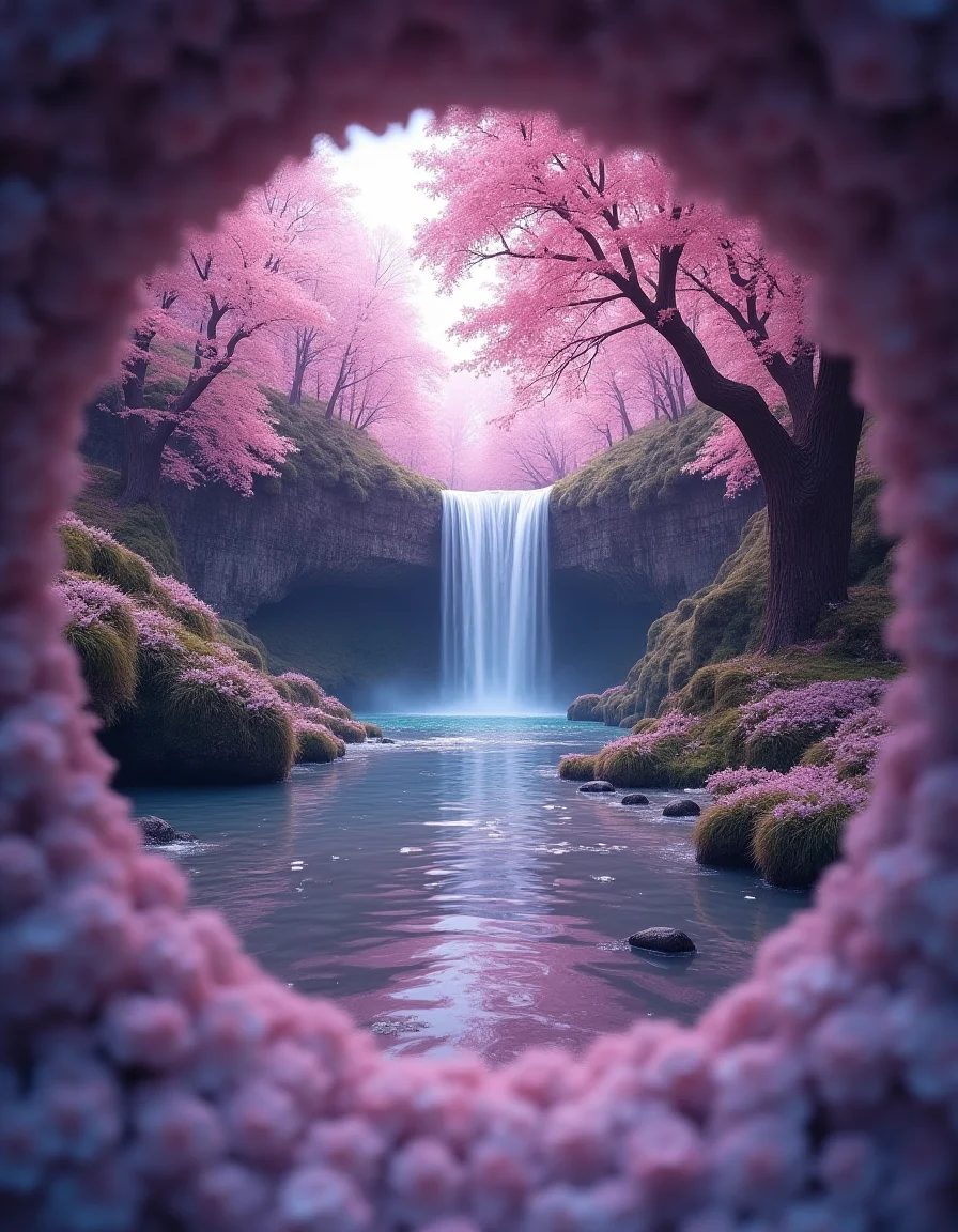 Wormâs-Eye View, Abstract, Waterfall, Lilac, Bounce Lighting, In the park, Interchangeable Lens, Digital Photo Frame
, best quality, masterpiece, ultra highres, ultra realistic,  Nostalgia, 8k, HDR