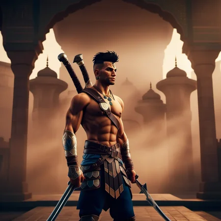 cinematic realistic photo a warrior, persian temple background, fog <lora:Prince1024:0.8> . 35mm photograph, film, bokeh, professional, 4k, highly detailed