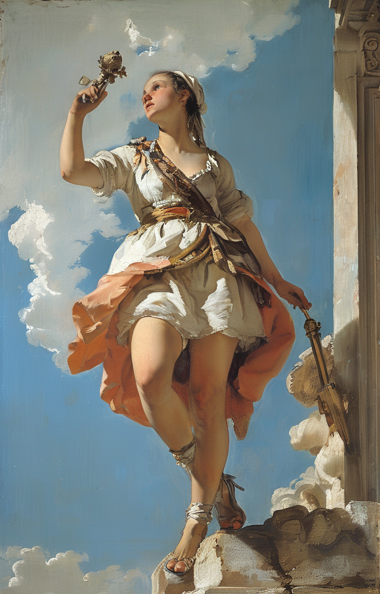 masterpiece,best quality,<lora:tbh352-sdxl:0.75>,illustration,style of Giovanni Battista Tiepolo tech genius teenage girl