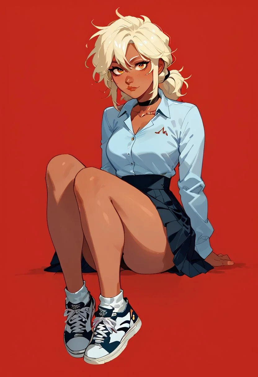 score_9, score_8_up, score_7_up, score_6_up, score_5_up, score_4_up, sexy girl, solo female, 29 years old, score_9,score_8_up,score_7_up,score_6_up, red background, simple background, full body shot,
cute woman, leotard, skirt, sneakers, jewelry, dark skin