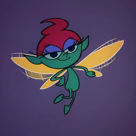 score_9, score_8_up, score_7_up BREAK PixieDLab, 1girl, magenta hair, dark blue eyes, green skin, green body, purple eyeshadow, yellow wings, smiling at viewer,
