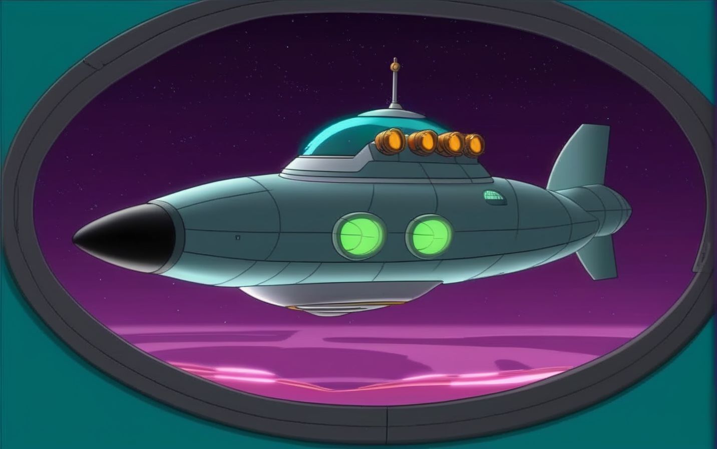 The planet express spaceship of Futurama, FuturamaStyle <lora:SDXL-FuturamaStyle-Lora:1>, Very detailed, clean, high quality, sharp image